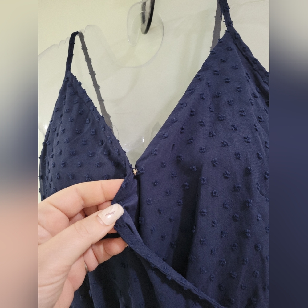 NEW Spaghetti strap chiffon layered Ruffle wrap slip dress w/ dot pattern. M - Picture 10 of 16